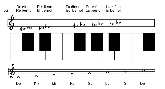 Les 12 notes du clavier et leur écriture sur la portée