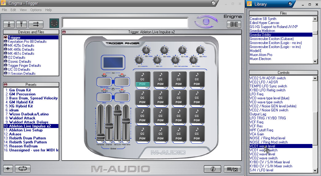 Avec le logiciel Enigma, le Trigger Finger de M-Audio ne dispose pas de