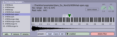 Le sampler virtuel fourni par Raw Material avec Tracktion